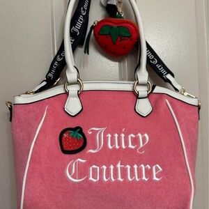Juicy Couture Pink and White Tote with Strawberry Charm